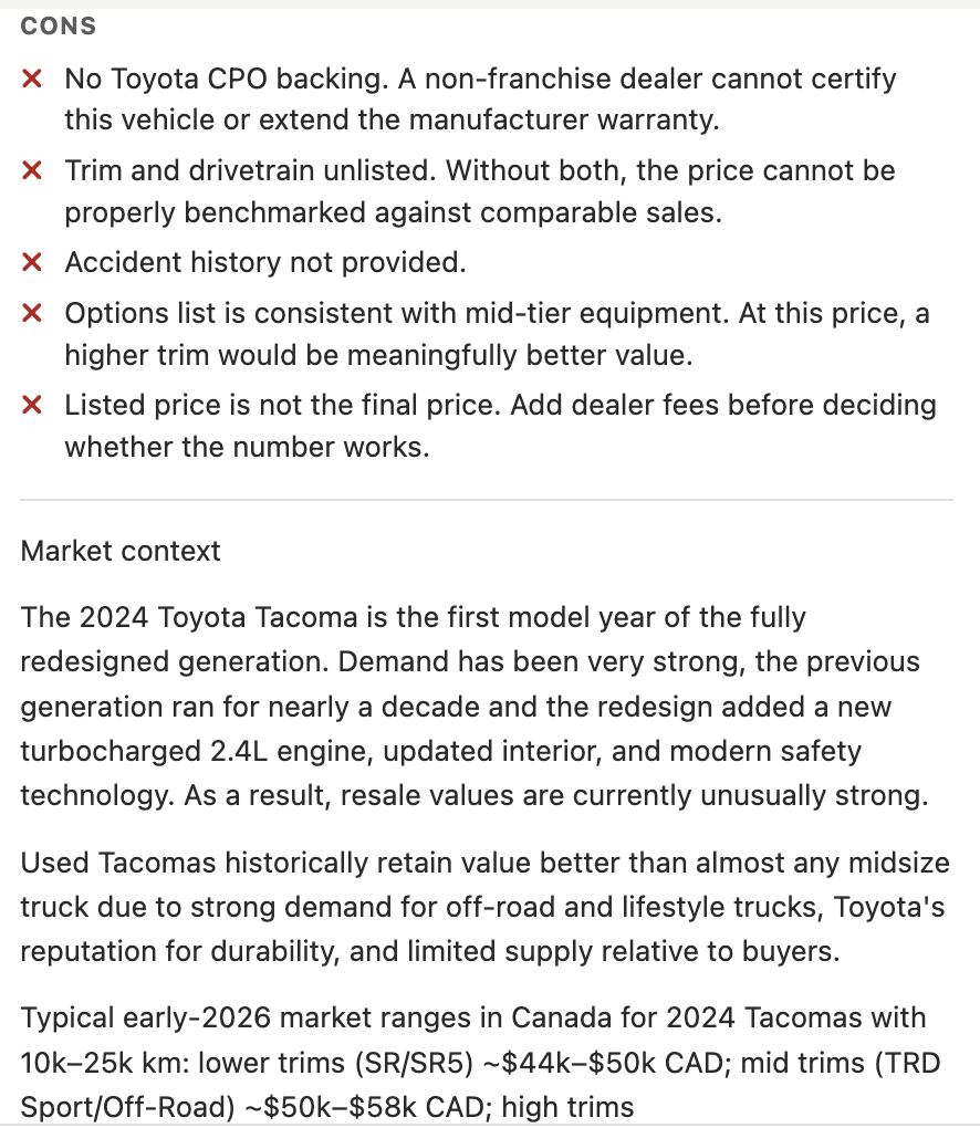 Example vehicle evaluation 3