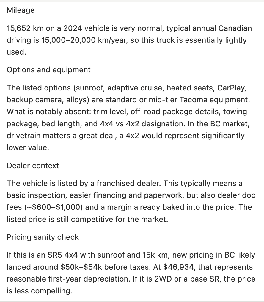 Example vehicle evaluation 4