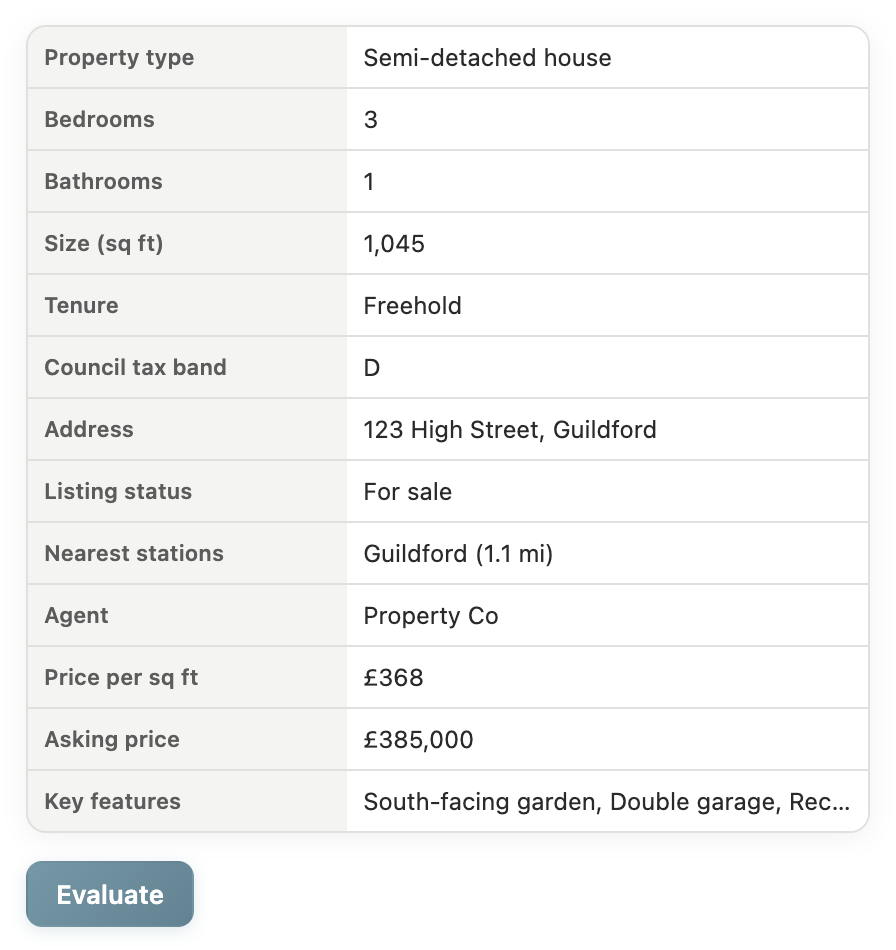 Example property evaluation 1
